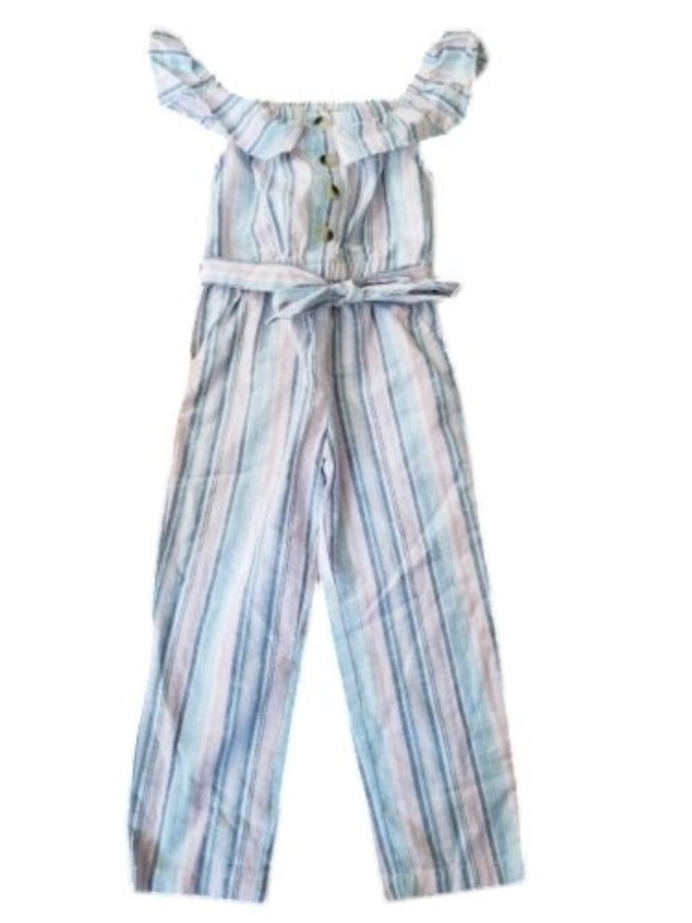 CHILLIPOP Blue Striped Off Shoulder Boho Jumpsuit Romper Girls Size 4T